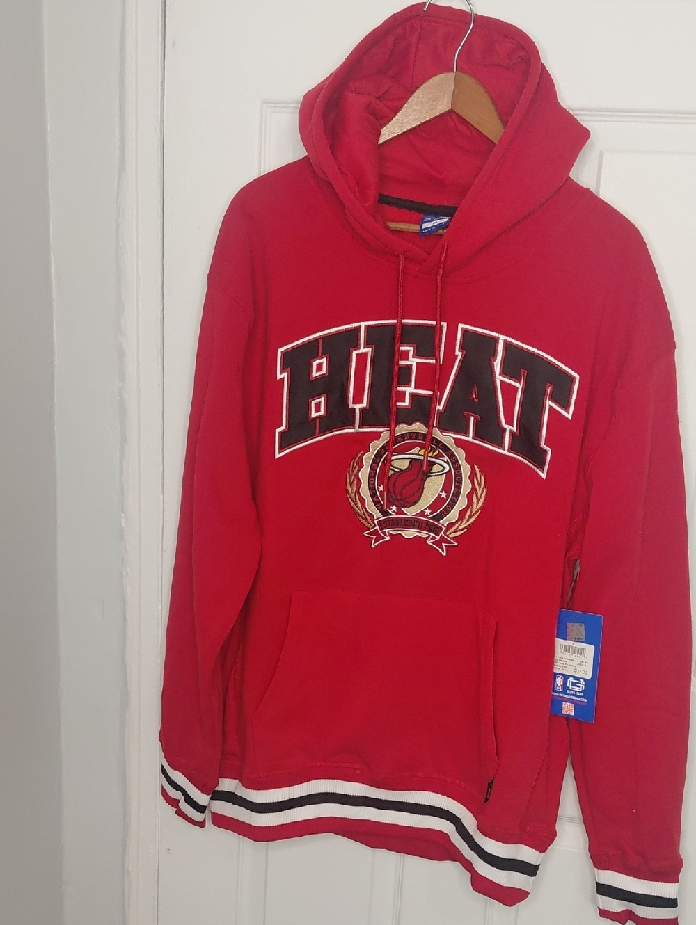 NBA Red HEAT Hoodie with Crest and Striped Trim
